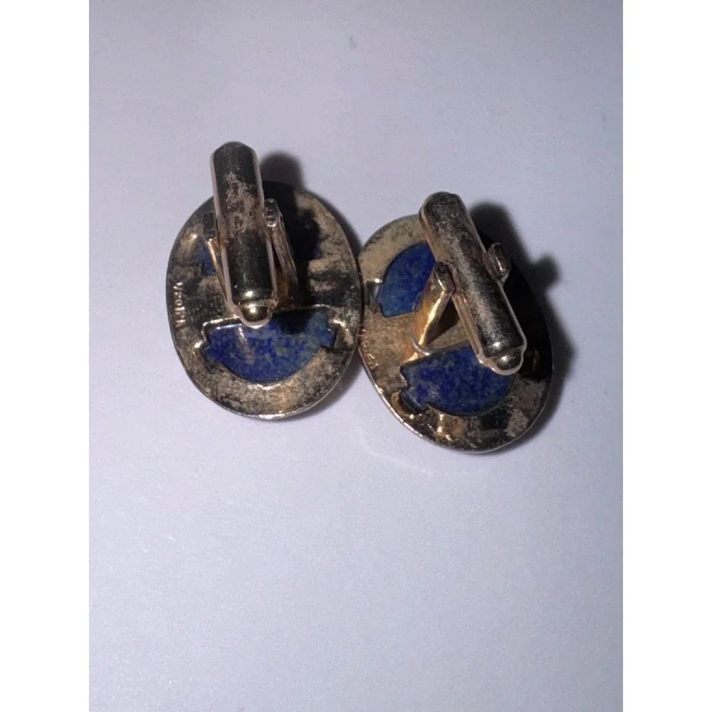 Vintage Cufflinks 1/20 12k GF Blue Lapis Lazuli Gold Tone Oval Gold Flecks